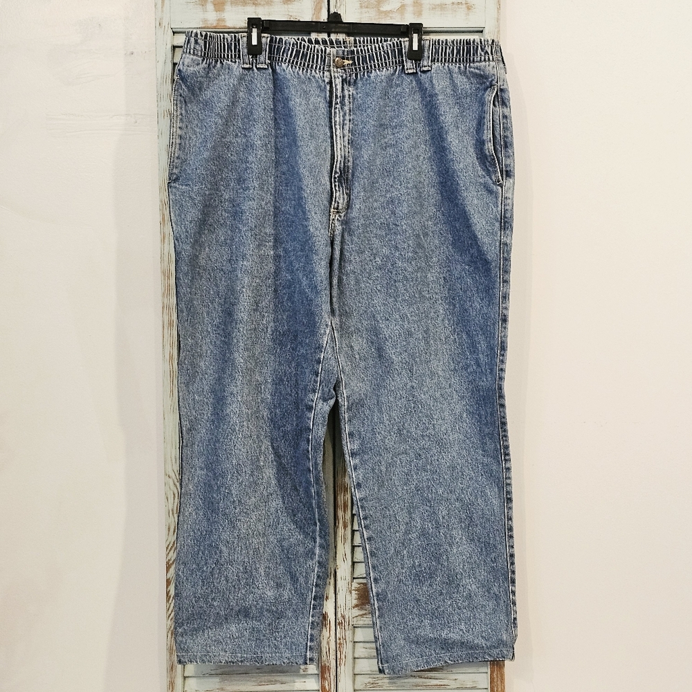 TRADITIONAL DENIM GRADE A JEANS Men 1X 48X32 Med Wash Elastic Waist Relaxed Fit